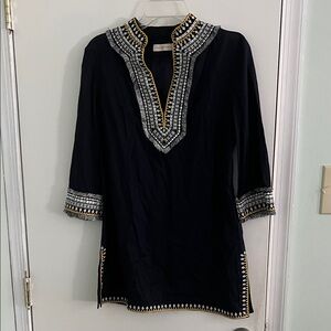 Tory Burch Navy Tunic with White and Yellow Accents